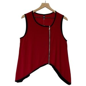 By JJ Red Sleeveless Top Zipper Detail Size S Minimalist Mod‎ Edgy Asymmetrical